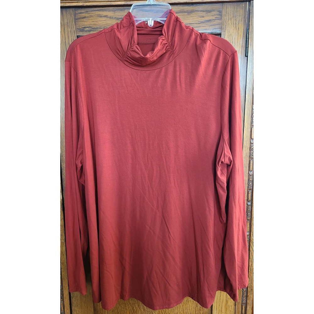 Susan Graver Weekend Essentials Mock Neck Top XL Red Long Sleeve A517445